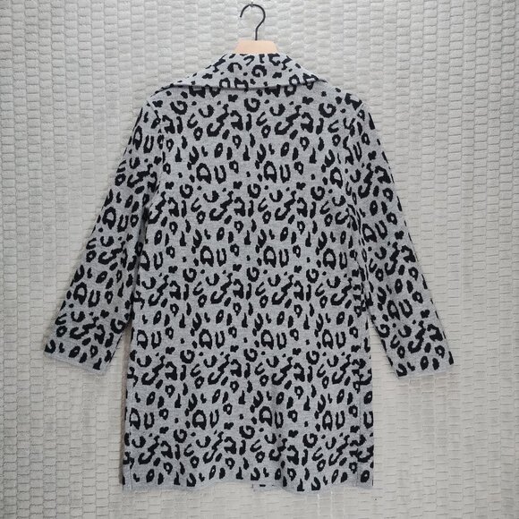 Anne Klein Gray Leopard Print Longline Blazer Sweater-Faux Double Breasted-Sz M - Picture 7 of 12